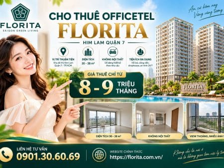 Cho thuê Officetel Florita 30–38m² không nội thất, giá 8–9 triệu/tháng